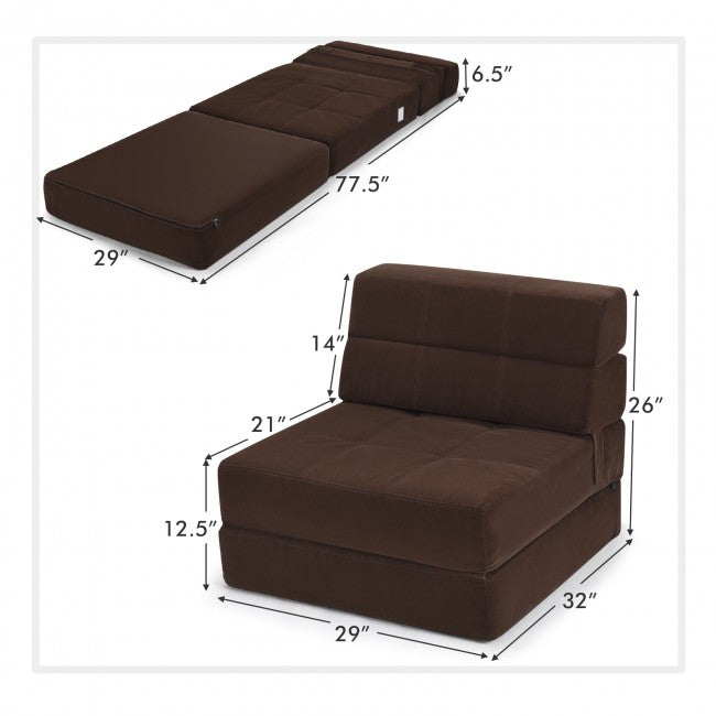 Folding Convertible Sleeper Chair Sofa Bed With Padded Cushion