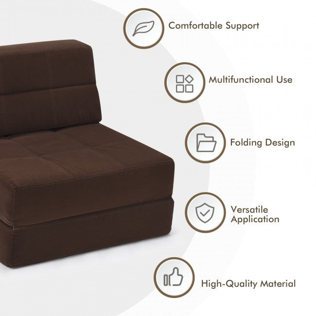 Folding Convertible Sleeper Chair Sofa Bed With Padded Cushion