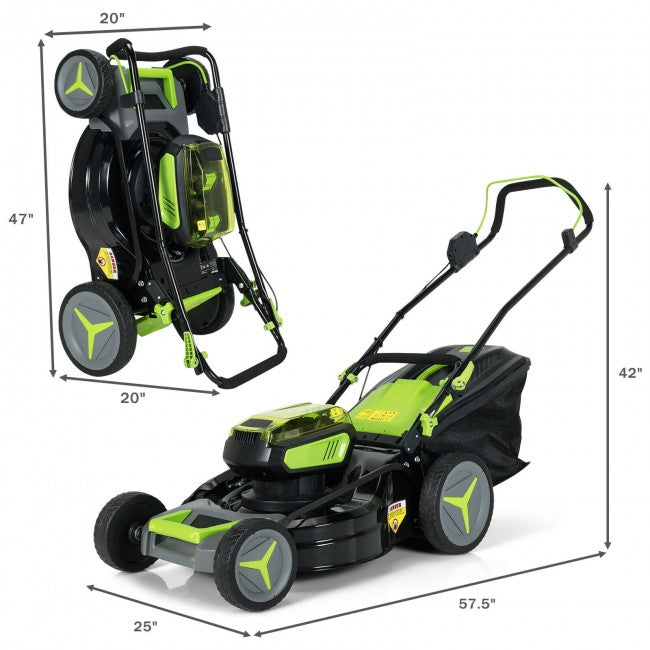 40V 18" Cordless Electric Lawn Mower with Grass Bag, 4.0Ah Batteries and 2 Chargers