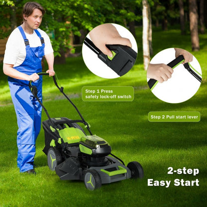 40V 18" Cordless Electric Lawn Mower with Grass Bag, 4.0Ah Batteries and 2 Chargers