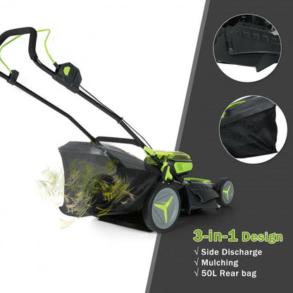 40V 18" Cordless Electric Lawn Mower with Grass Bag, 4.0Ah Batteries and 2 Chargers