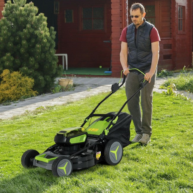 40V 18" Cordless Electric Lawn Mower with Grass Bag, 4.0Ah Batteries and 2 Chargers