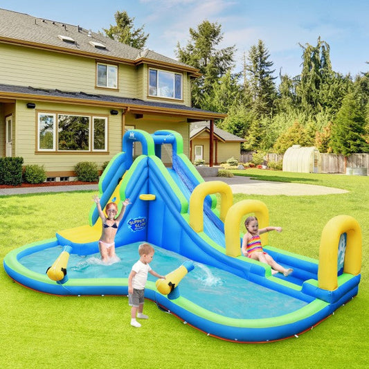 Inflatable Water Slide Giant Water Park Kids Bounce House with Splash Pool and Climbing Wall