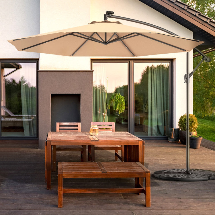 UmbrellaShade - 10 Foot Cantilever Patio Umbrella with Solar Lights and Cross Base