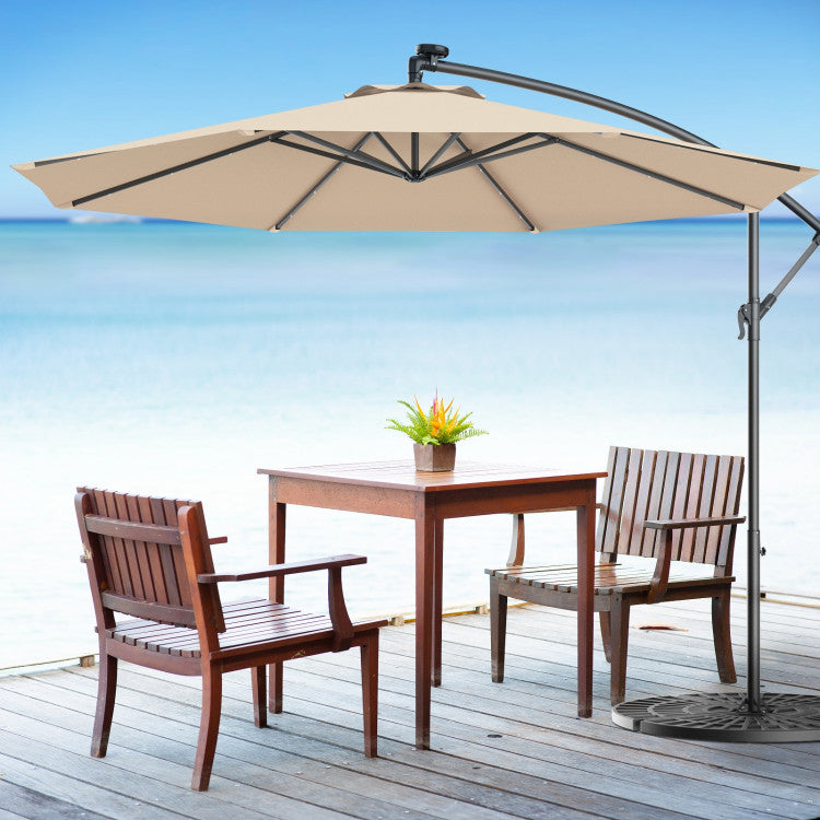 UmbrellaShade - 10 Foot Cantilever Patio Umbrella with Solar Lights and Cross Base