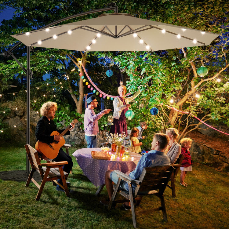 UmbrellaShade - 10 Foot Cantilever Patio Umbrella with Solar Lights and Cross Base