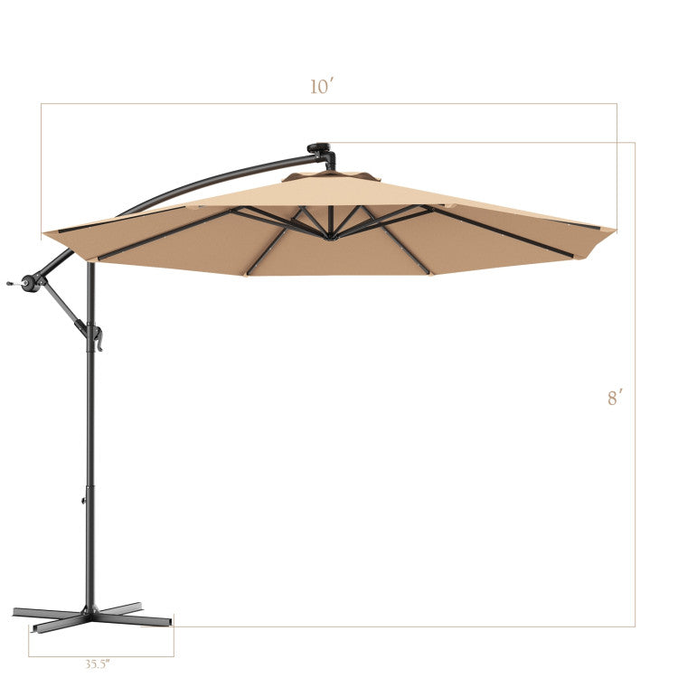 UmbrellaShade - 10 Foot Cantilever Patio Umbrella with Solar Lights and Cross Base