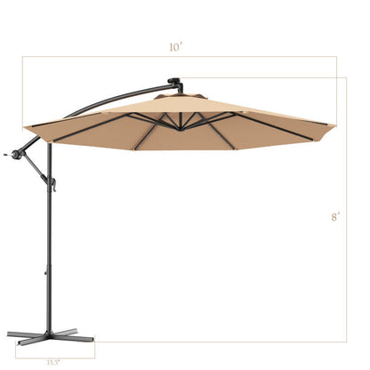 UmbrellaShade - 10 Foot Cantilever Patio Umbrella with Solar Lights and Cross Base