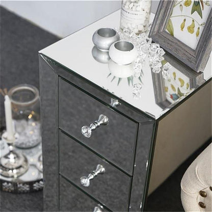 Elegant Three Drawer Silver Mirrored Bedside Nightstand Table - Westfield Retailers