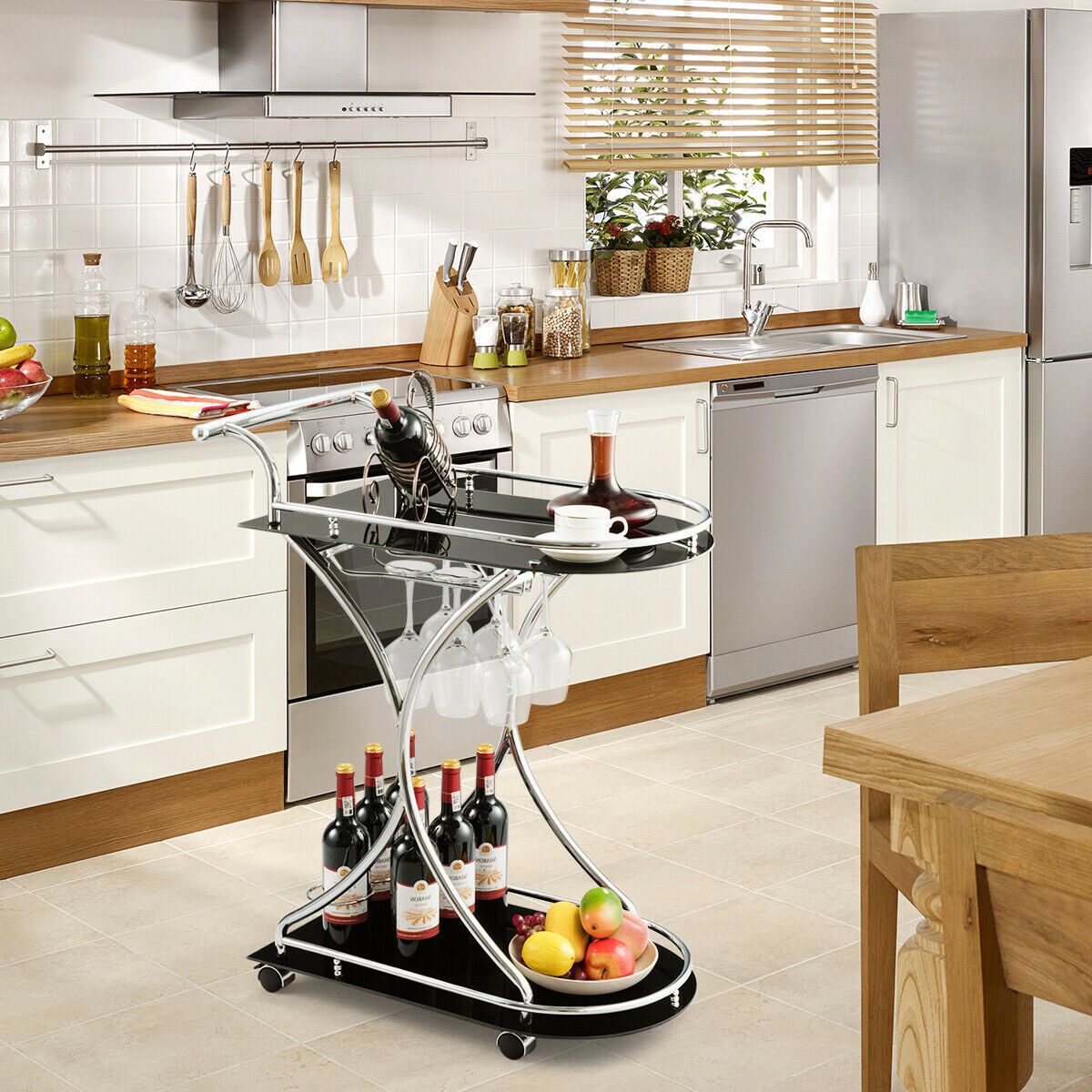 Modern Kitchen Bar Wine Serving Trolley Cart On Wheels - Westfield Retailers