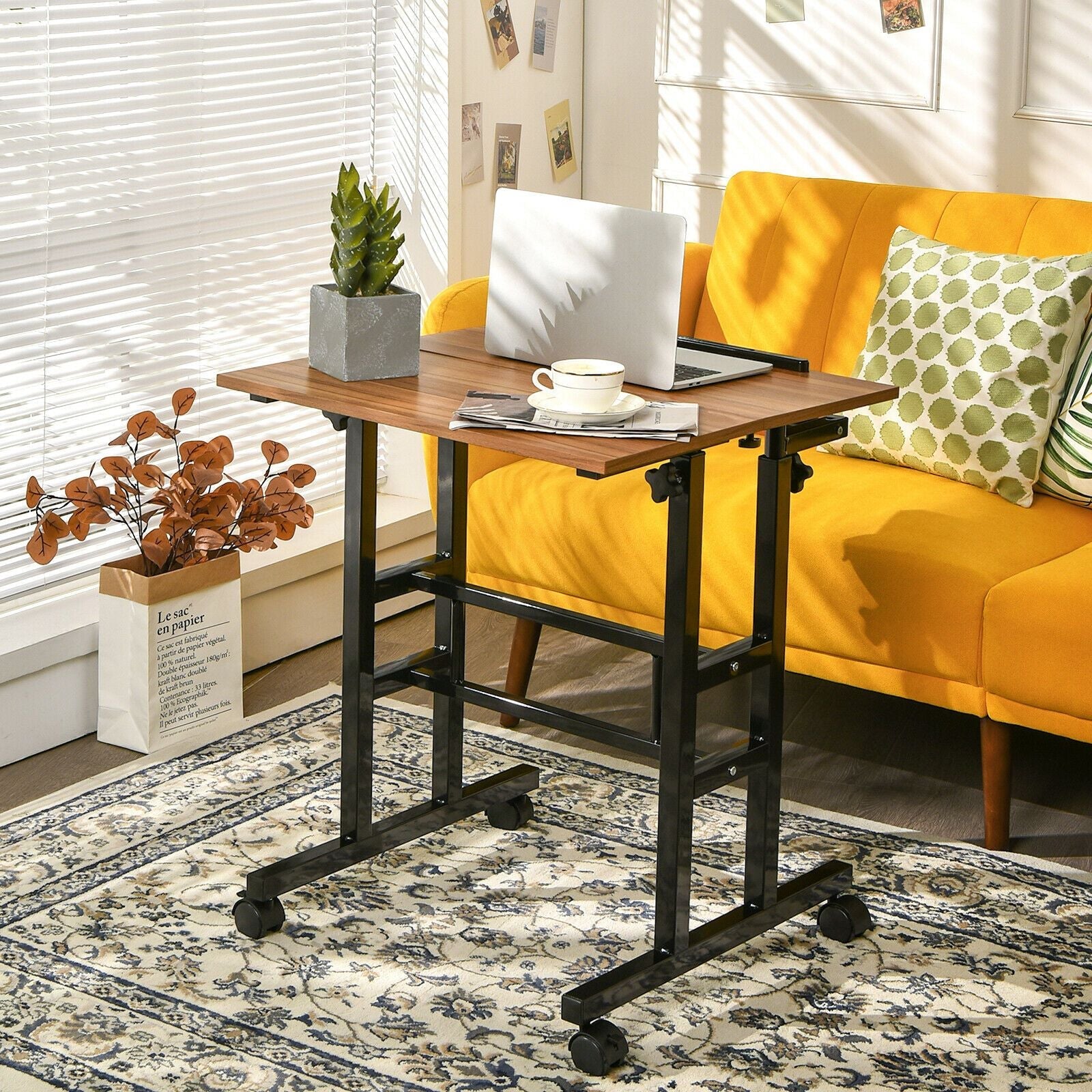 Portable Height Adjustable Wooden Standing Rolling Computer Desk - Westfield Retailers