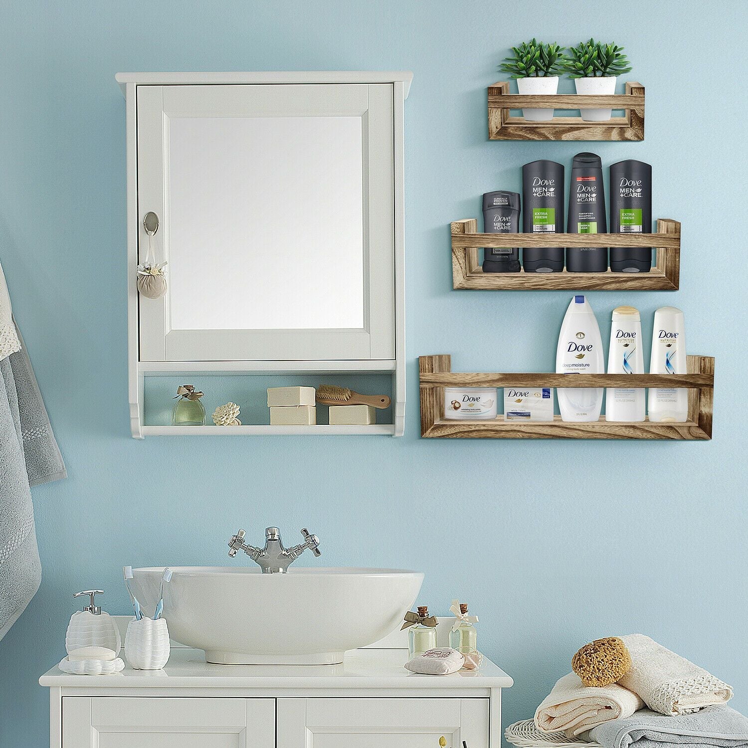 Premium Wall Mounted Floating Wooden Rustic Kitchen Shelves - Westfield Retailers