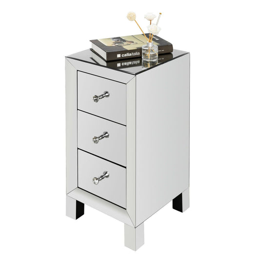 Elegant Three Drawer Silver Mirrored Bedside Nightstand Table - Westfield Retailers