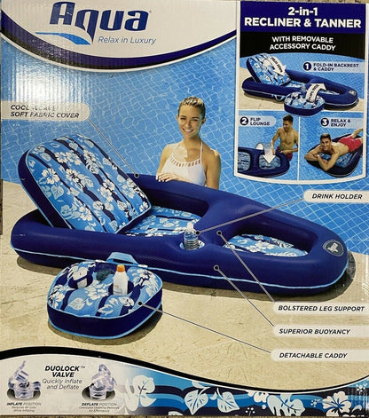 Aqua 2 in 1 Pool Float Lounger / Floaties- Recliner and Tanner Swimming Pool Lounger w Drink Holder Float - Westfield Retailers