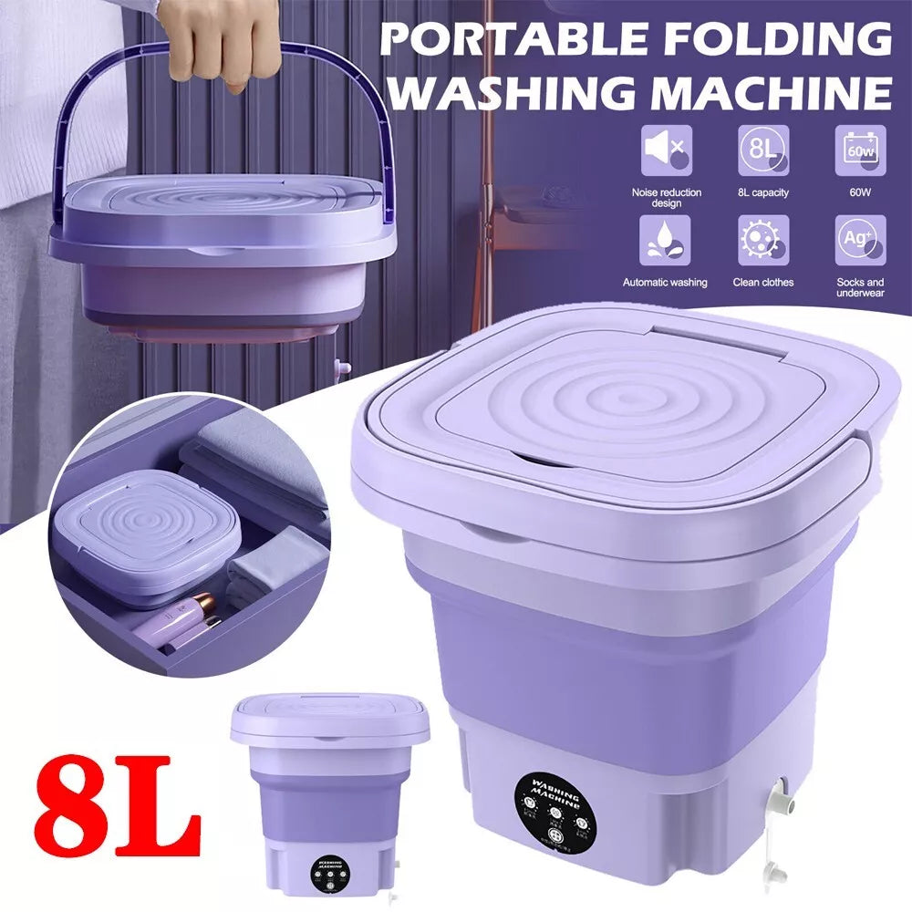 8L Portable Small Foldable Mini Washing Machine with Spin Dryer For Socks, Underwear, Panties