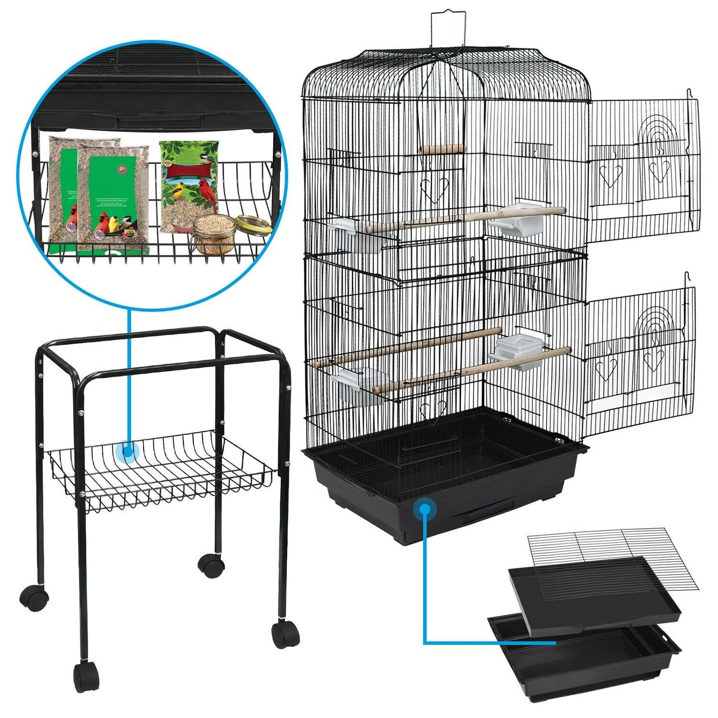 Rolling Bird Cage - Large Love Bird Cage with Stand 59'' - Westfield Retailers