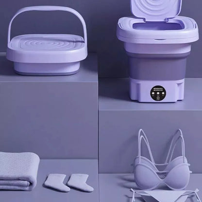 8L Portable Small Foldable Mini Washing Machine with Spin Dryer For Socks, Underwear, Panties