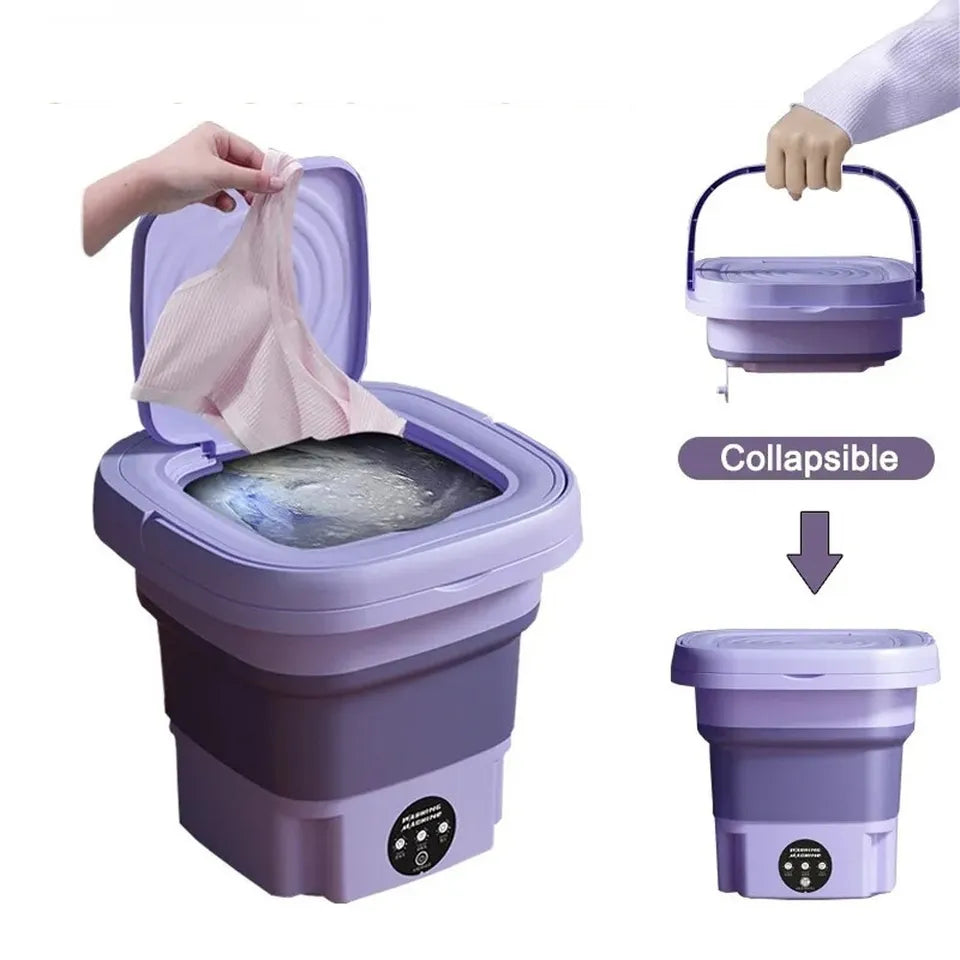 8L Portable Small Foldable Mini Washing Machine with Spin Dryer For Socks, Underwear, Panties