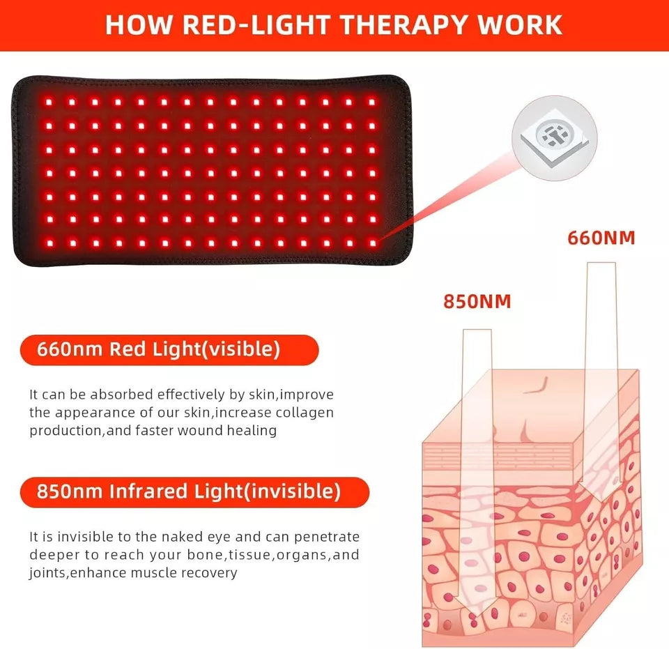 660nm Red &850nm Near Infrared Light Therapy Waist Wrap Pad Belt For Pain Relief