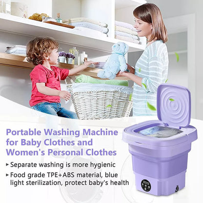 8L Portable Small Foldable Mini Washing Machine with Spin Dryer For Socks, Underwear, Panties