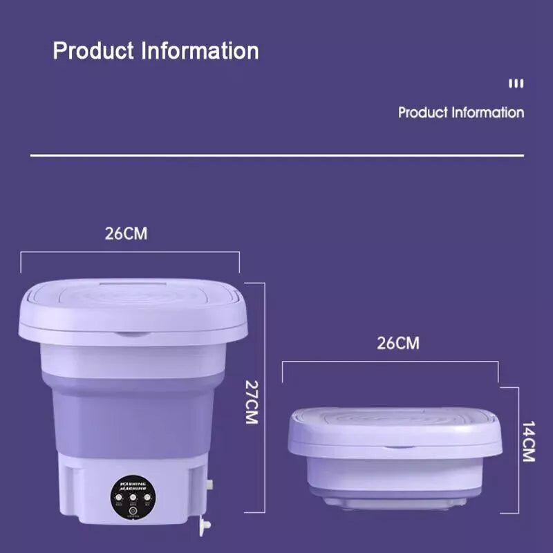 8L Portable Small Foldable Mini Washing Machine with Spin Dryer For Socks, Underwear, Panties