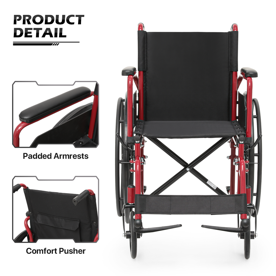 18"Folding Manual Wheelchair Flip Back Armrest Swing Away Footrest