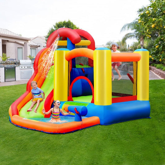 Tobogán acuático inflable para niños, casa de rebote, castillo de salto con tiro de pelota y soplador de aire para juegos de verano