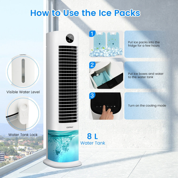 42 Inch 3-in-1 Portable Evaporative Air Cooler Tower Fan with 9H Timer Remote