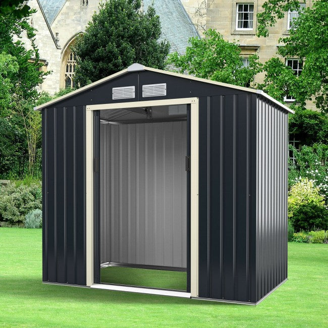 7 x 4 FT Outdoor Patio Metal Storage Shed Building Organizer with Double Sliding Doors and 4 Vents