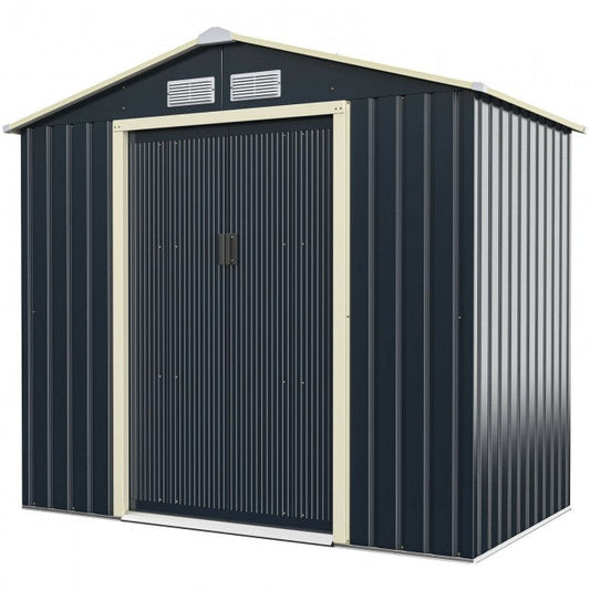 Organizador de construcción de cobertizo de almacenamiento de metal para patio al aire libre de 7 x 4 pies con puertas corredizas dobles y 4 ventilaciones