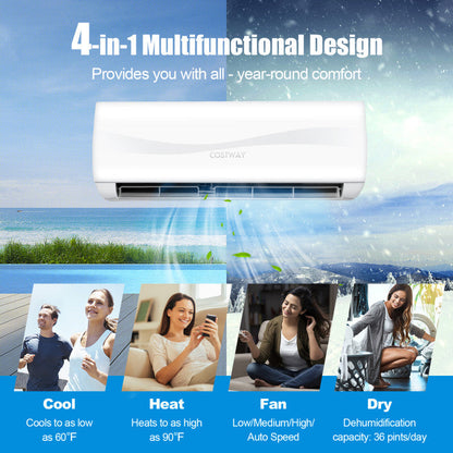 12000 BTU 17 SEER2 208-230V Ductless Mini Split Air Conditioner and Heater