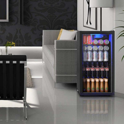 2-in-1 Mini Wine Cooler 120 Cans Built-In or Freestanding Beverage Refrigerator Beer Fridge with LED Light
