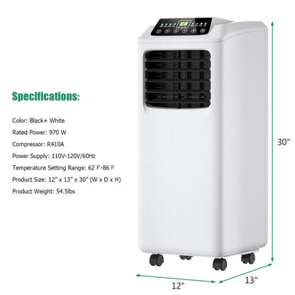 9000 BTU Portable Air Conditioner with Built-in Dehumidifier and Remote Control