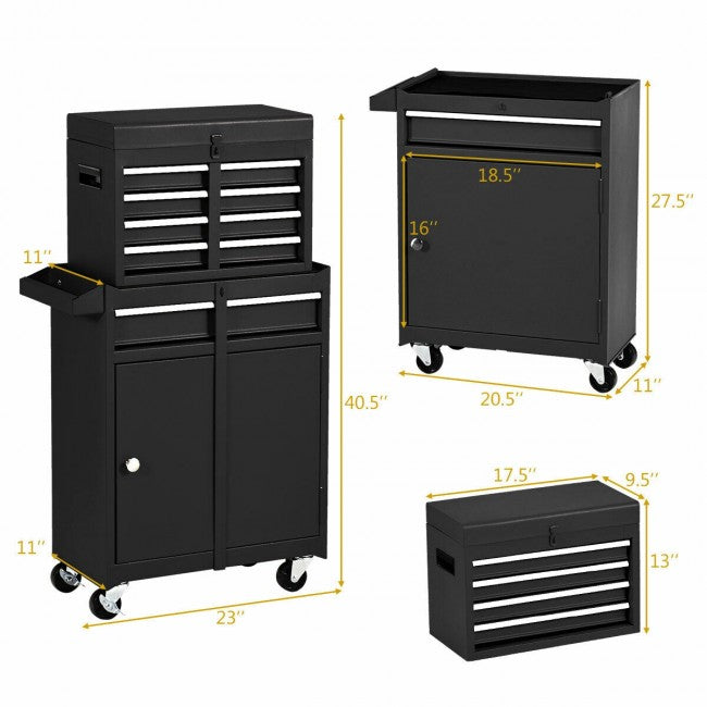 2-in-1 Big Rolling Tool Chest Organizer Detachable Storage Cabinet with 5 Sliding Drawers