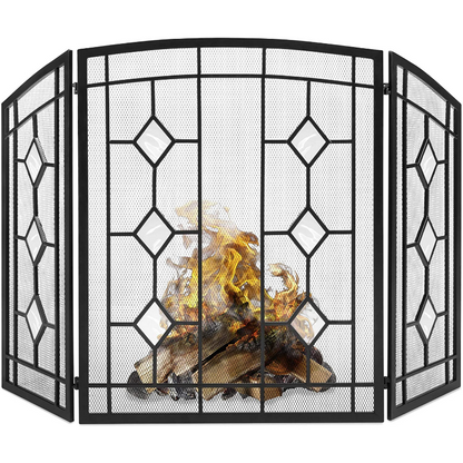 Modern Decorative Black Fireplace Screen Door 3 Panel - Westfield Retailers