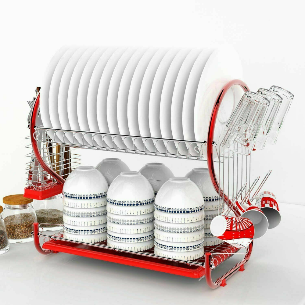 Large Kitchen Red Dish Drying Rack 2 Tier – Westfield Retailers
