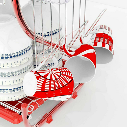 Large Kitchen Red Dish Drying Rack 2 Tier - Westfield Retailers