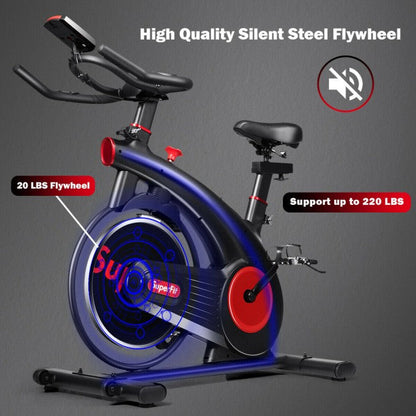 Indoor Stationary Exercise Cycling Bike Silent Belt with Heart Rate Monitor and 20lbs Steel Flywheel