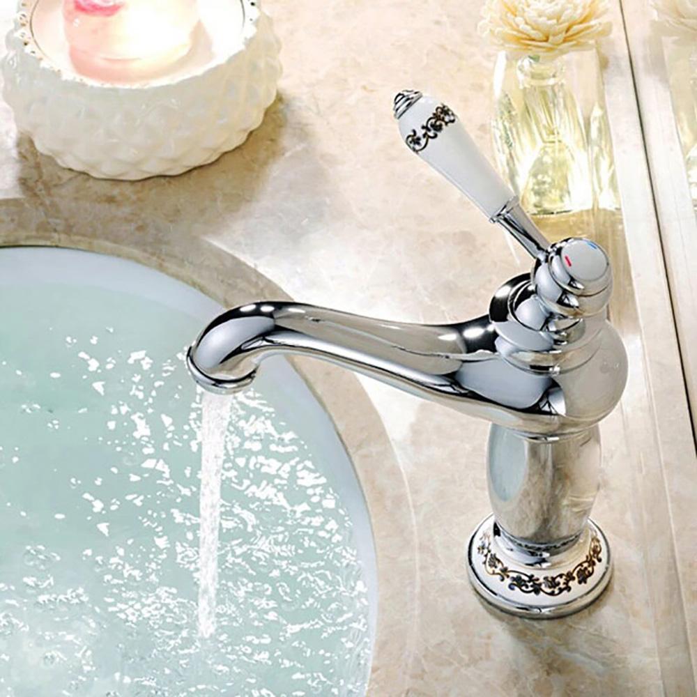 Lustrous Silver Plated Sink Faucet With Ceramic Handle - Westfield Retailers