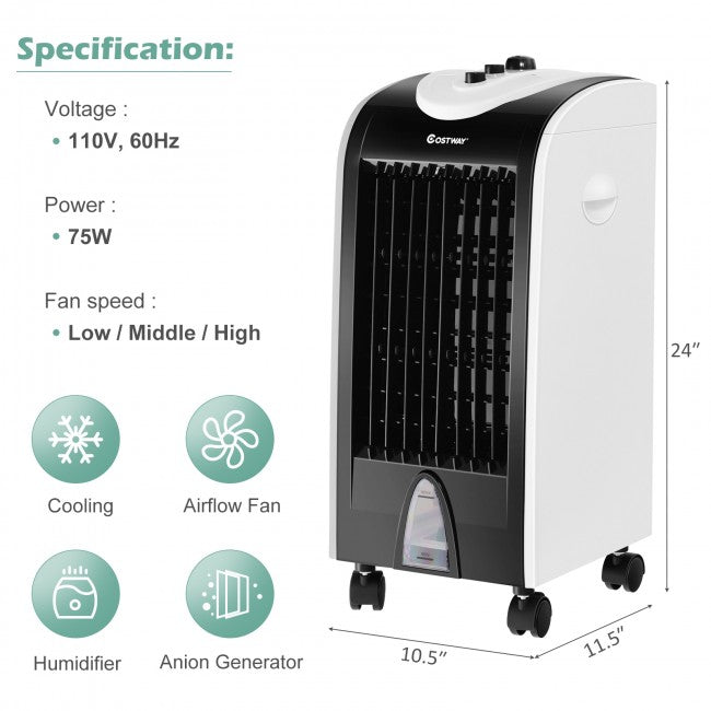 Humidificador evaporativo portátil para interiores 3 en 1 con 3 modos de viento y velocidades
