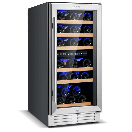 Refrigerador independiente para vino de 30 botellas, refrigerador para bebidas de doble zona de 15 pulgadas con memoria de temperatura