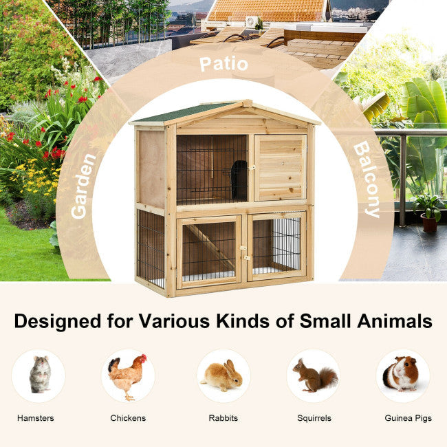 Wooden Chicken Coop Large Bunny Rabbit Cage with Ramp