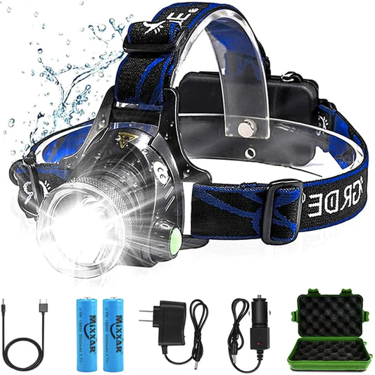 Premium Brightest Rechargeable Led Headlamp with 2 Rechargeable Battery
