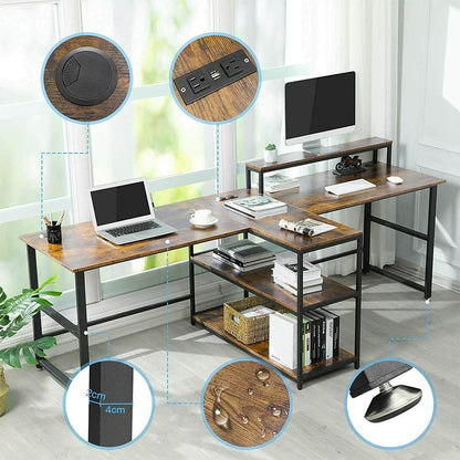 Double Computer Desk with Monitor Stand Power - Westfield Retailers