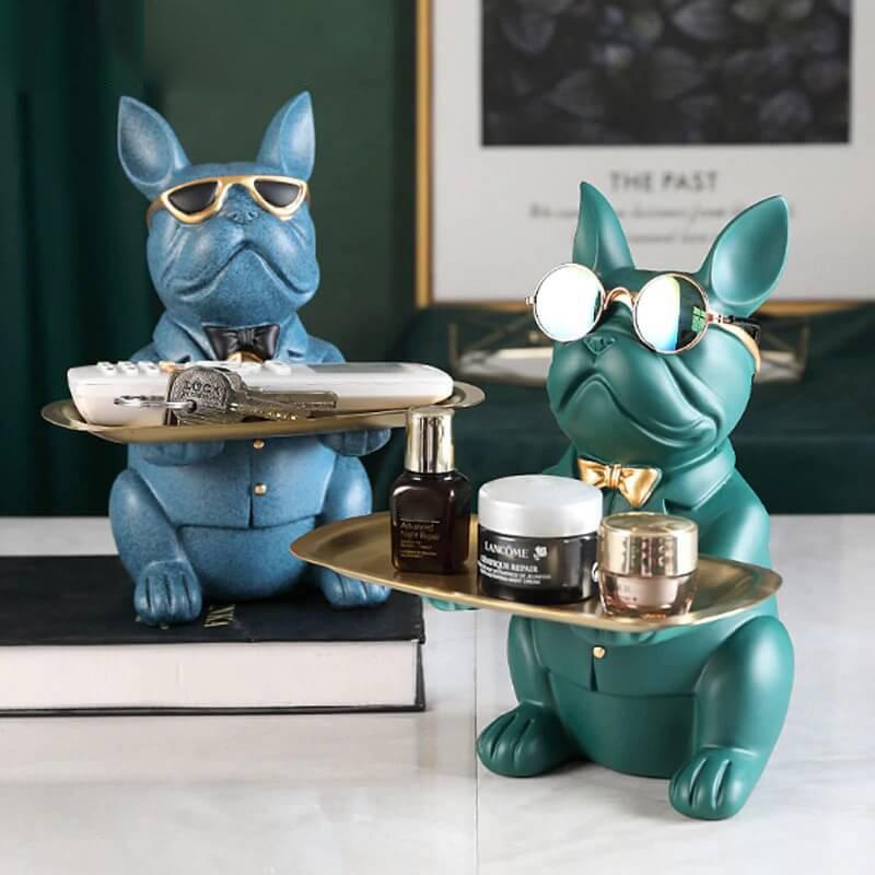 French Bulldog Sculpture Storage with Plate Glasses - Westfield Retailers