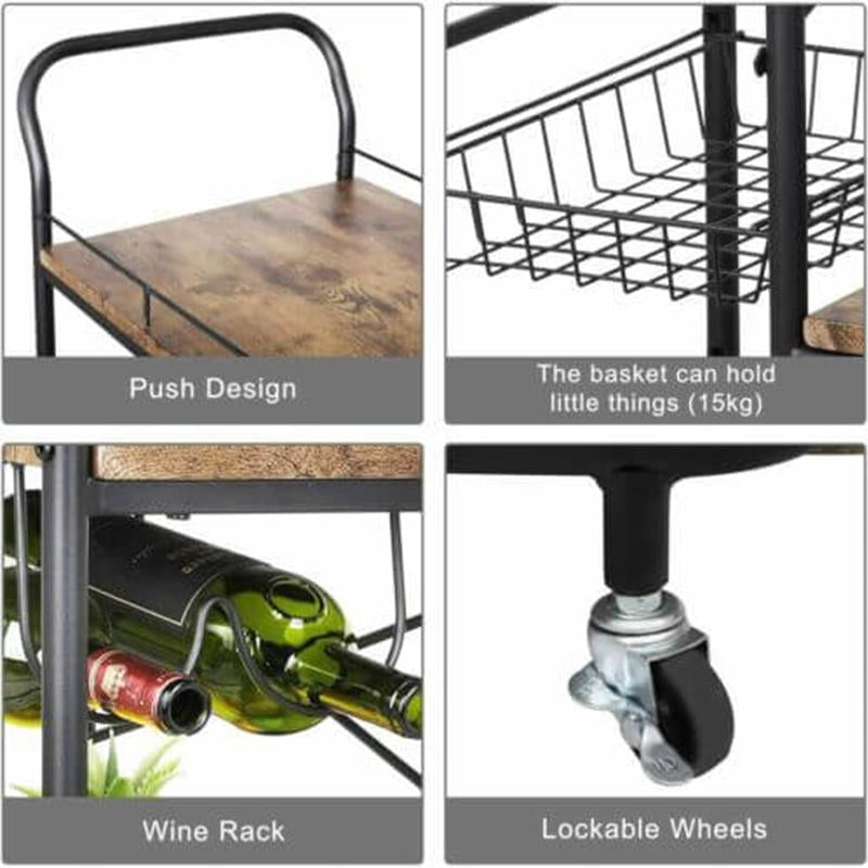 Kitchen Pub Wine Storage Rack Trolley Cart - Westfield Retailers