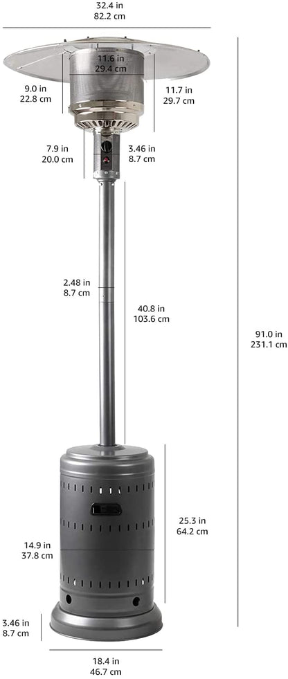 46,000 BTU Outdoor Propane Patio Heater with Wheels, Commercial & Residential - Slate Gray - Westfield Retailers