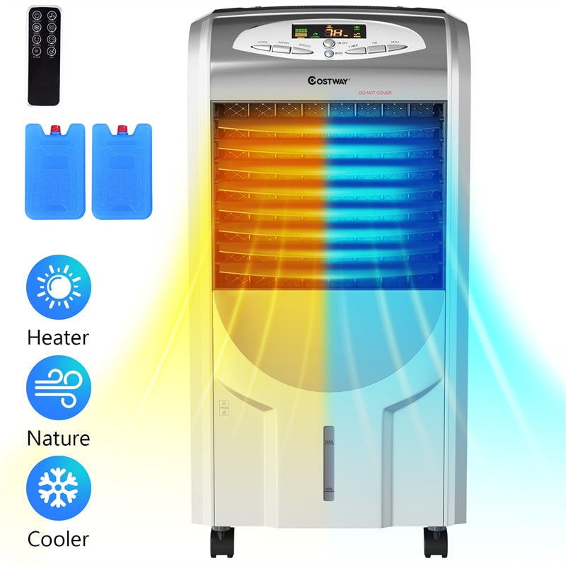 Ventilador enfriador evaporativo portátil 5 en 1 con humidificador y purificador calefactor, temporizador de 8 horas, 3 velocidades, tanque de 7 litros, control remoto