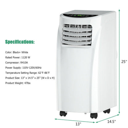 8000BTU Portable Air Conditioner Air Cooler with Dehumidifier Function and Remote Control