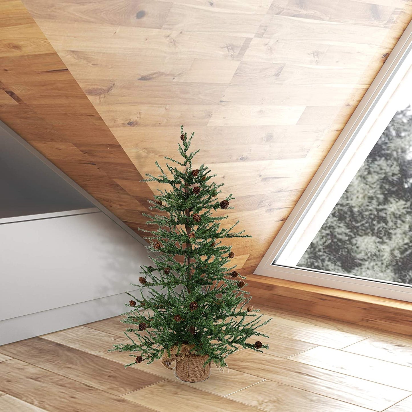 Vickerman 30" Caramel Pine Artificial Christmas Tree Unlit, Seasonal Indoor Home Decor with Decorative Burlap Base - Westfield Retailers
